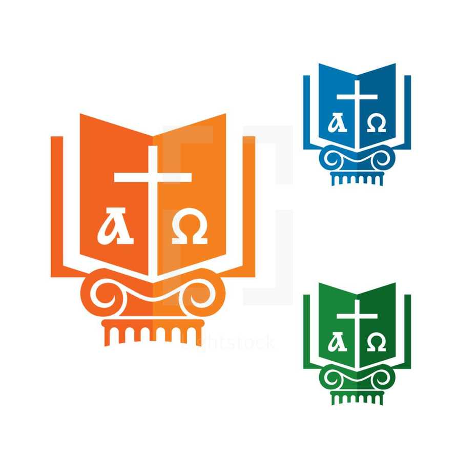 Alpha and Omega pages of a Bible and column icon