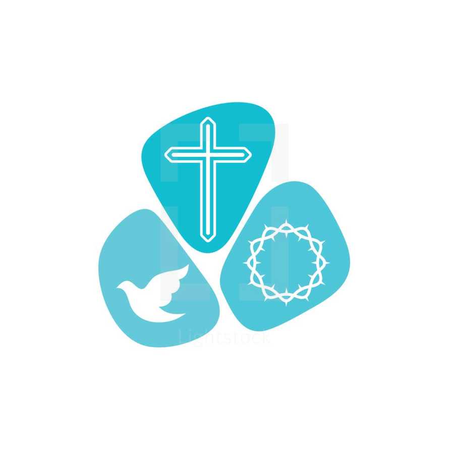 dove, cross, crown of thorns logo