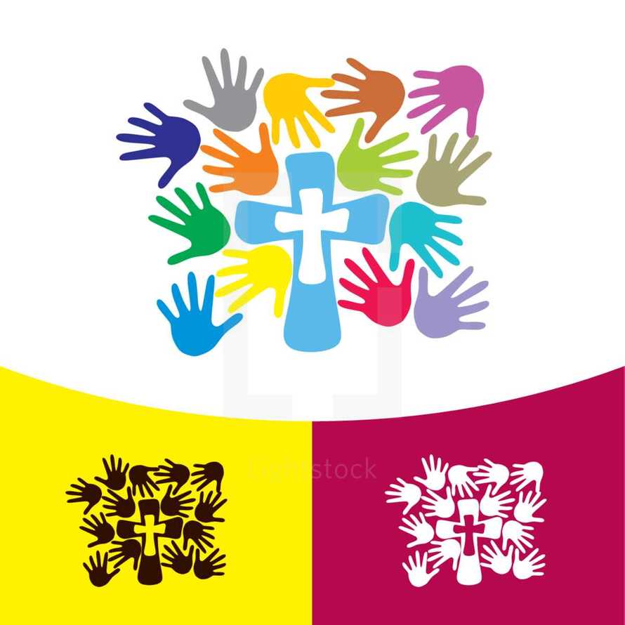 hand prints and cross logo